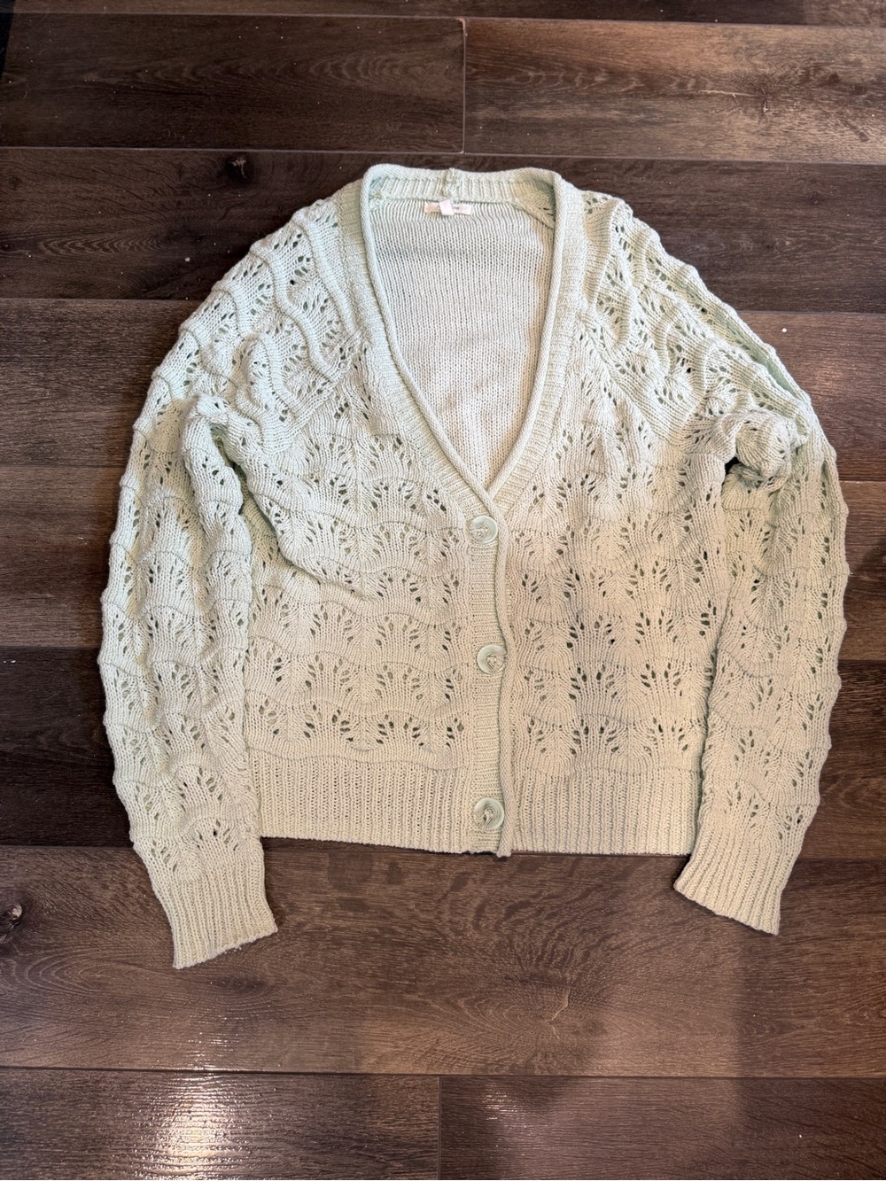 Maurice’s Light Mint Open-Knit V-Neck Cardigan Sweater